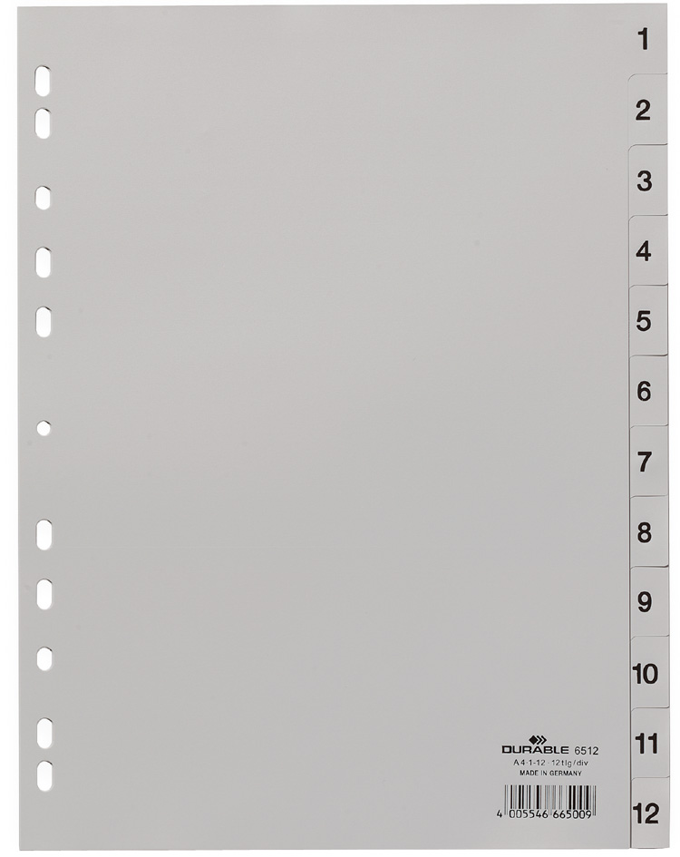 DURABLE Intercalaires en plastique, chiffres, A4, 12 touches