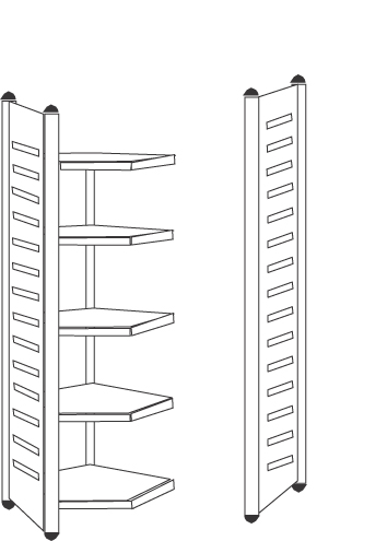 3) Rayonnage de coin et 4 ) panneau d'extrémité