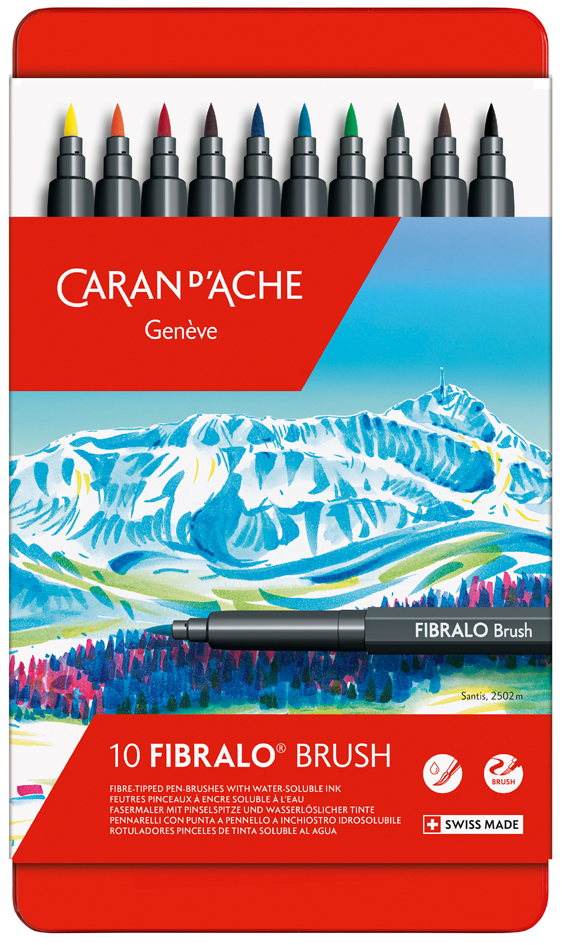 CARAN D'ACHE Feutre FIBRALO Brush, étui métal de 10