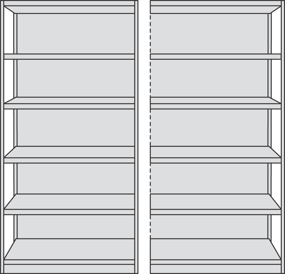 1) Rayonnage de base / 2) rayonnage annexe