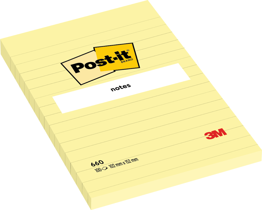 Post-it Bloc-note adhésif, 101 x 152 mm, ligné, jaune