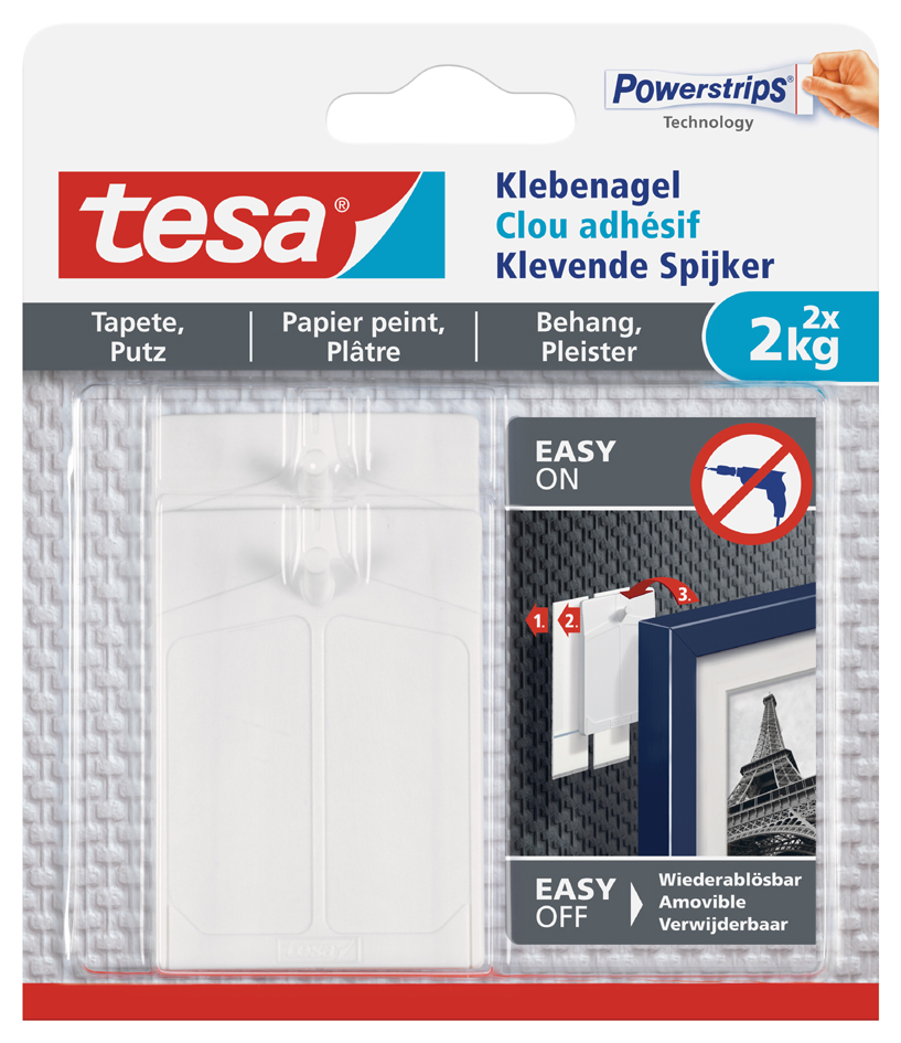 Powerstrips® Clou adhésif - pour papier peint & plâtre, 2 x 2 kg