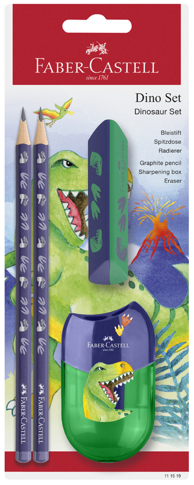 FABER-CASTELL Kit d'écriture Dino, 4 pièces, bleu