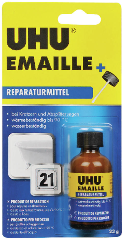 UHU Produit de réparation ÉMAIL, flacon à pinceau de 23 g