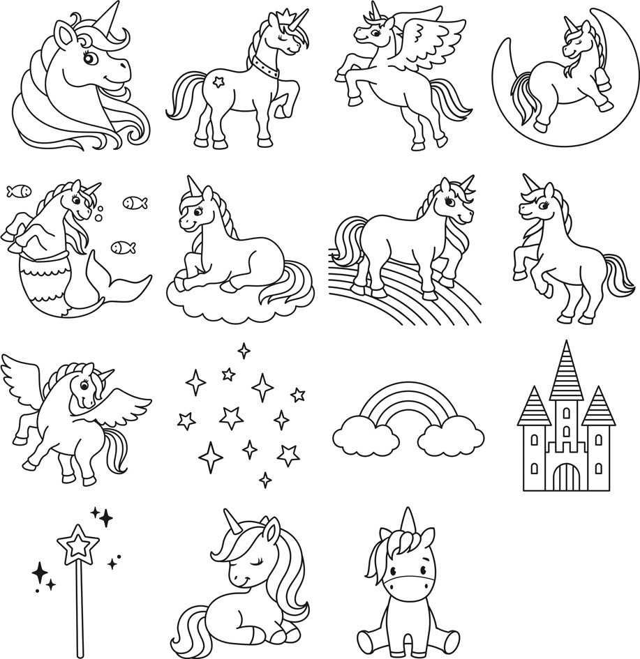 Jeu de tampons à motif "licorne", motifs