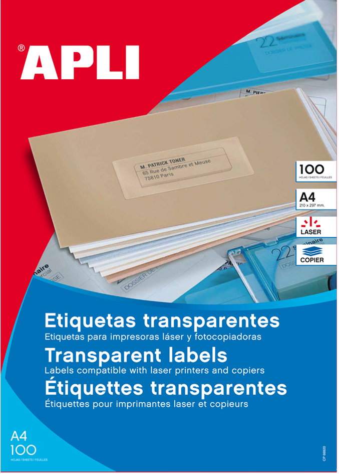 APLI Etiquettes adresse transparentes, 105 x 37 mm