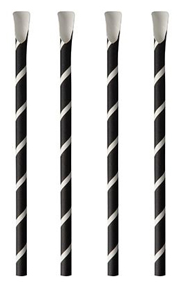 PAPSTAR Paille en papier avec cuiller 'pure', 200 mm, noir
