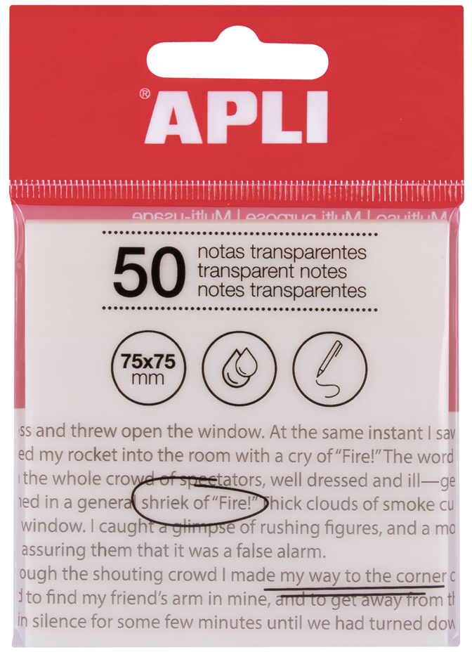APLI Notes adhésives, 75 x 75 mm, incolore transparent
