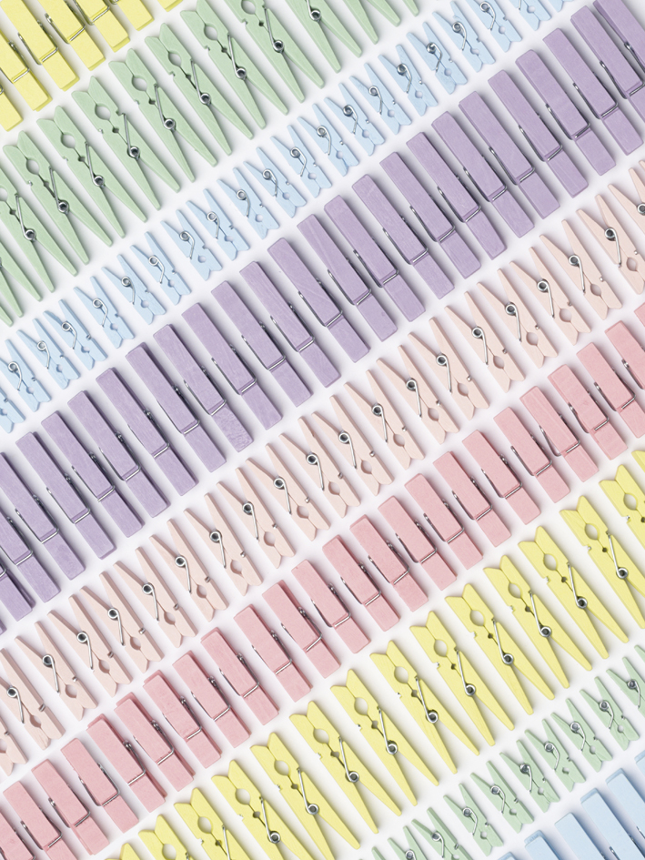 Mélange de pinces en bois PASTEL Jumbobox, tailles/couleurs
