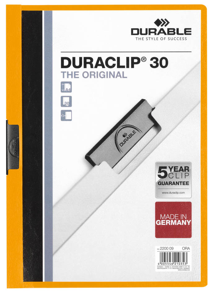 DURABLE Chemise à clip DURACLIP ORIGINAL 30, A4, orange