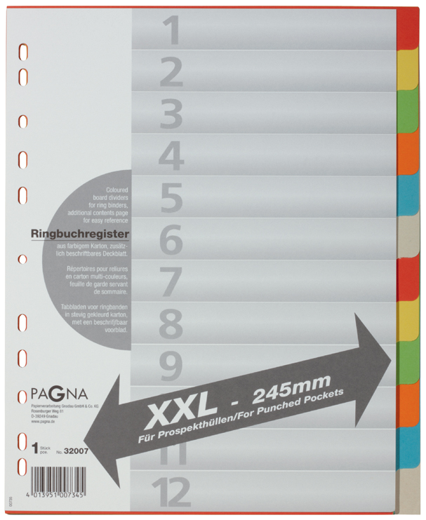 Intercalaires en carton, extra-large, 12 touches