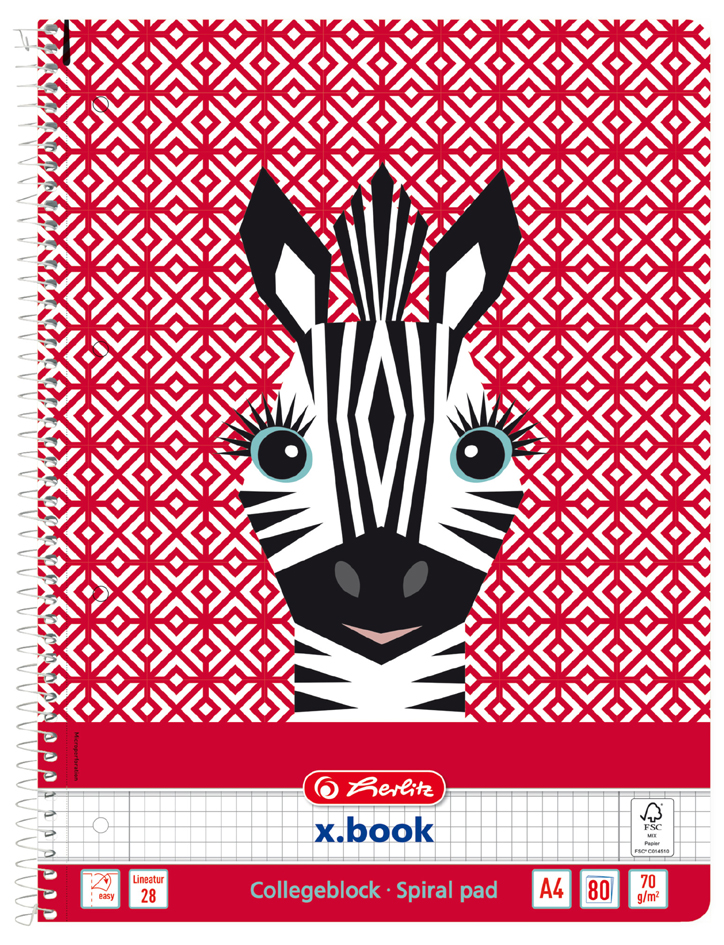 herlitz Cahier spiralé 'Cute Animals Zebra', A4, quadrillé