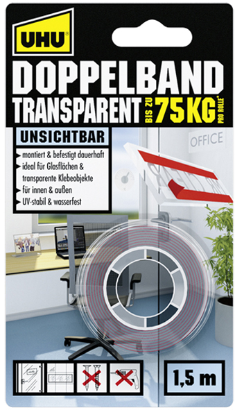 UHU Ruban adhésif pour montage TRANSPARENT, double face