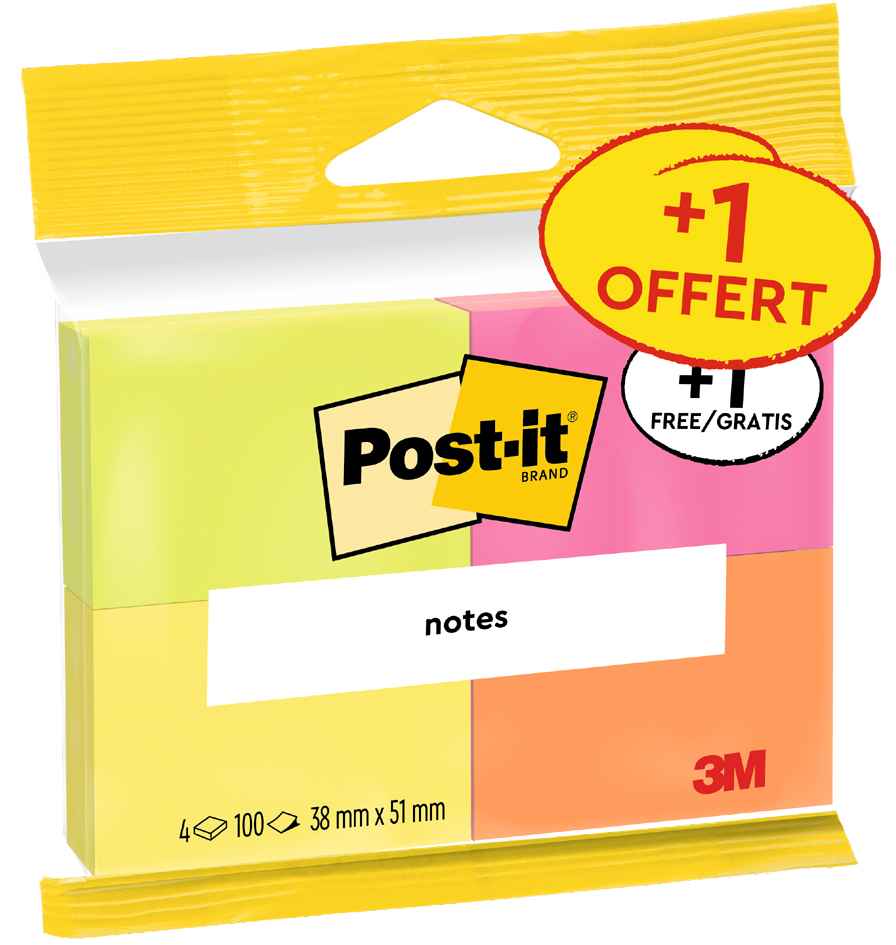 Post-it Bloc-note adhésif notes, 38 x 51 mm, pack de 4