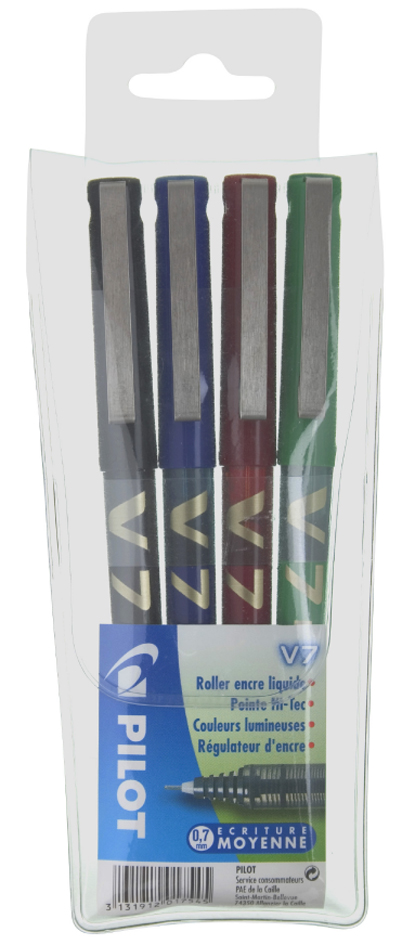 PILOT Stylo roller Hi-Tecpoint V7, étui de 4, assorti