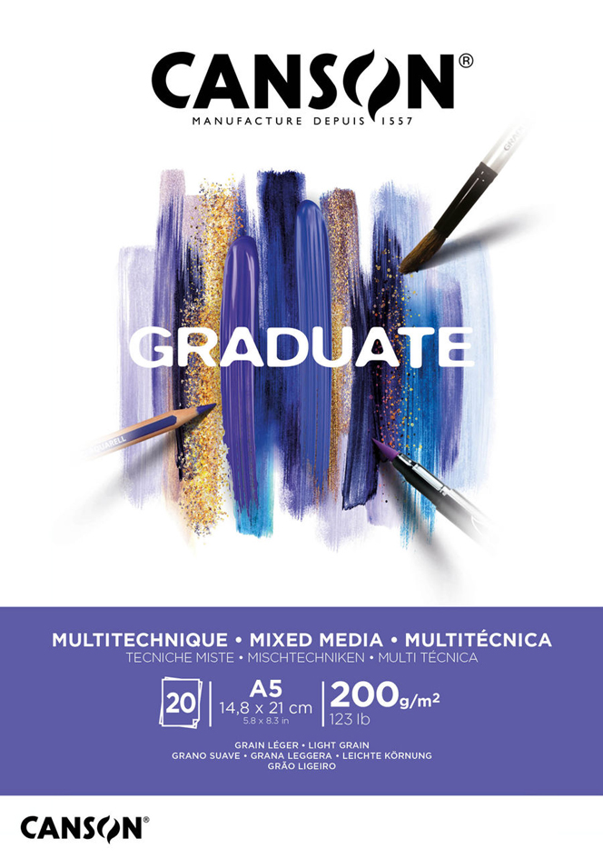 CANSON Bloc de dessin GRADUATE MIXED MEDIA, A3, blanc
