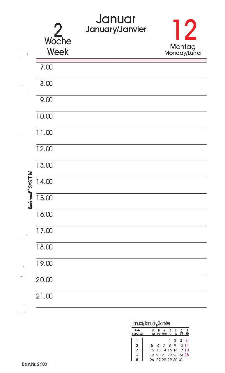 Calendrier 2026, 1 jour / 1 page