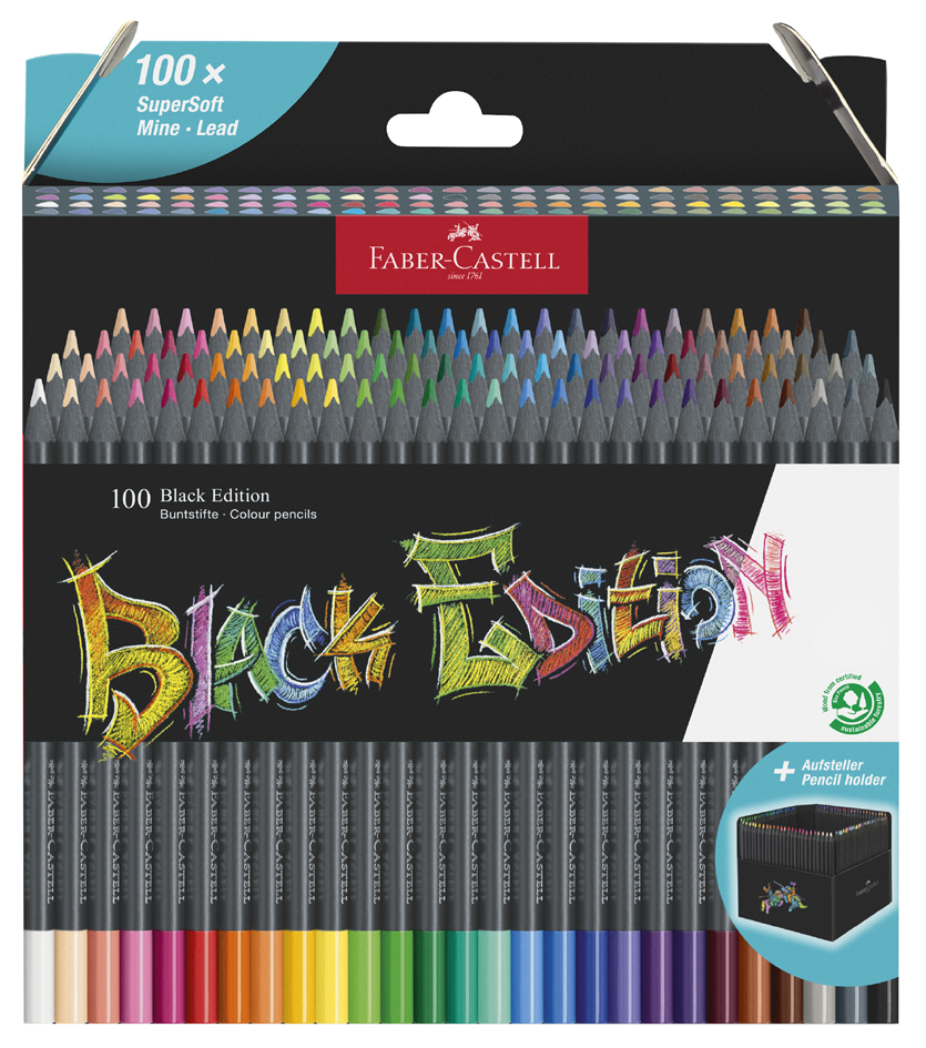 FABER-CASTELL Crayon de couleur Black Edition, étui de 100