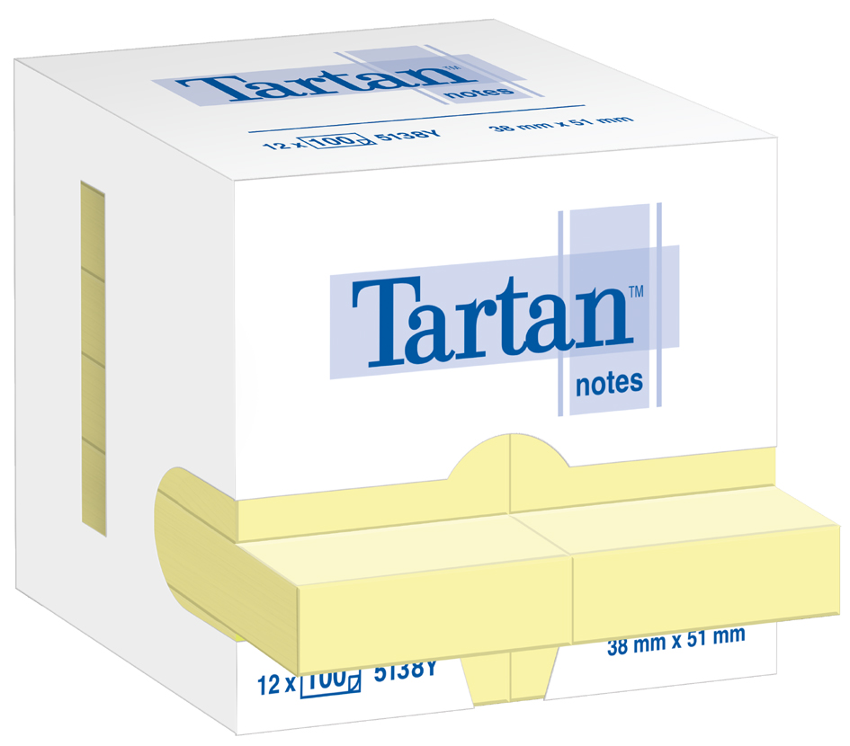Tartan Bloc-notes repositionnable, 51 x 38 mm, jaune