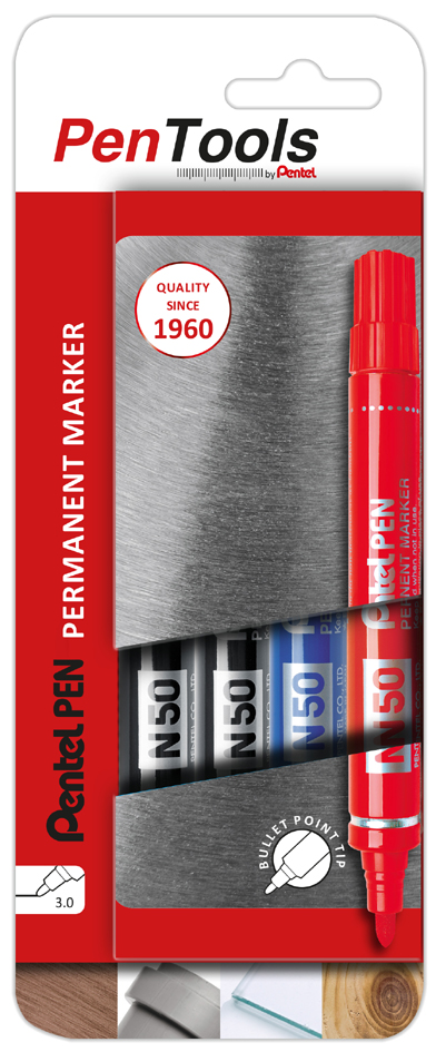 Pentel Marqueur permanent N50, pointe ogive, étui de 4