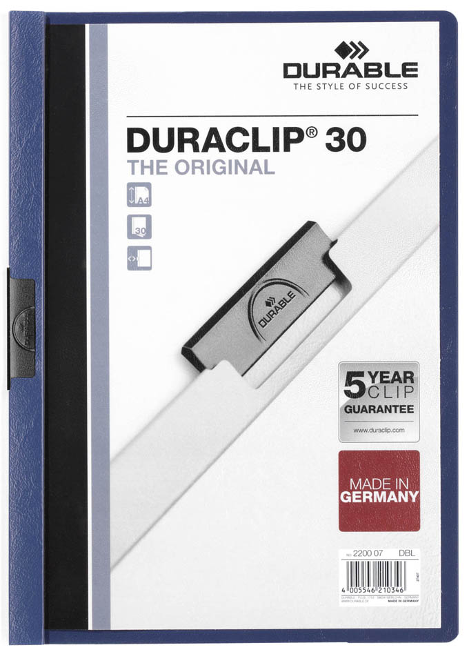 DURABLE Chemise à clip DURACLIP ORIGINAL 30, A4, bleu