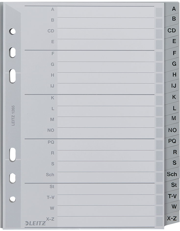 LEITZ Intercalaires en plastique, A-Z, A5, PP, 20 touches