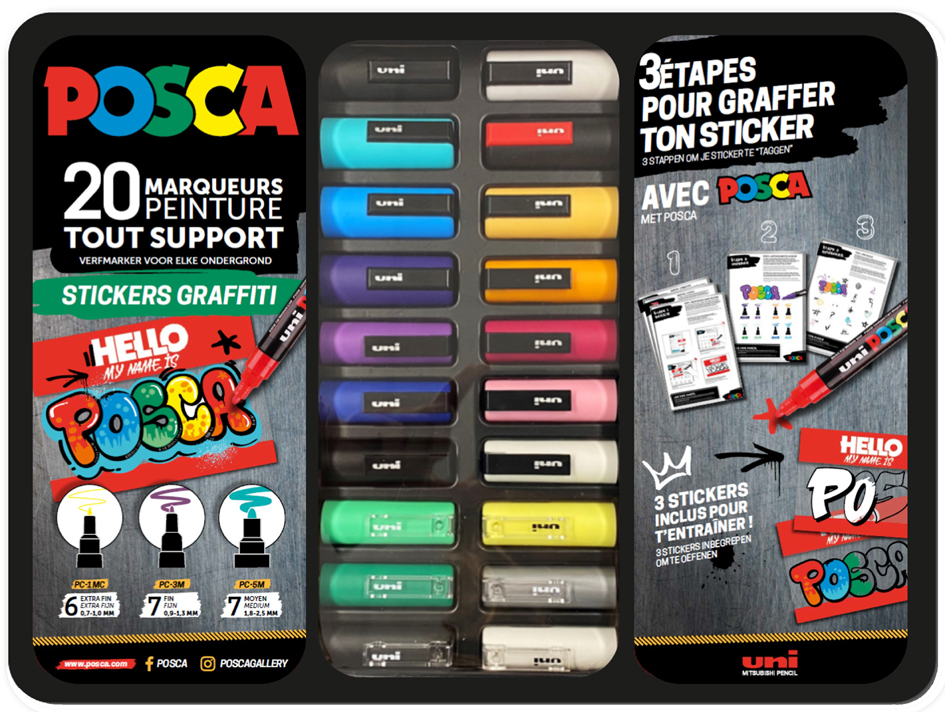 POSCA Marqueur à pigment 'STICKERS GRAFFITI', mallette métal