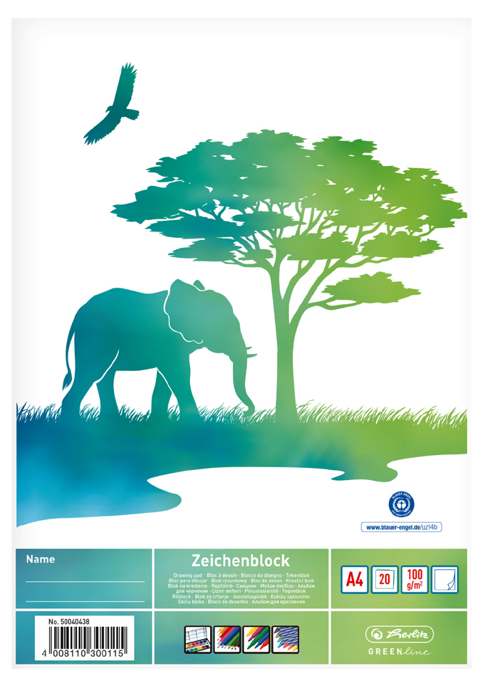 herlitz Bloc à dessin GREENline, A4, 20 feuilles