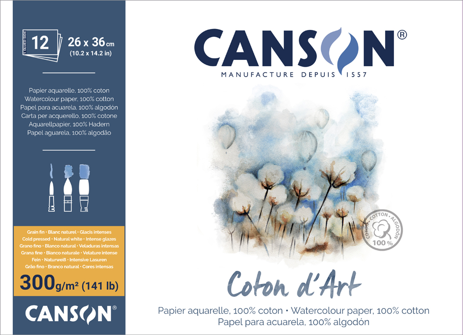 CANSON Bloc de papier aquarelle 'Coton d'Art', 260 x 360 mm