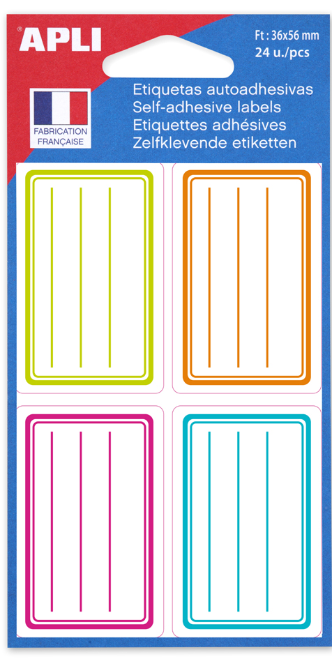 APLI Etiquettes pour livre, 36 x 56 mm, lignées, assorti