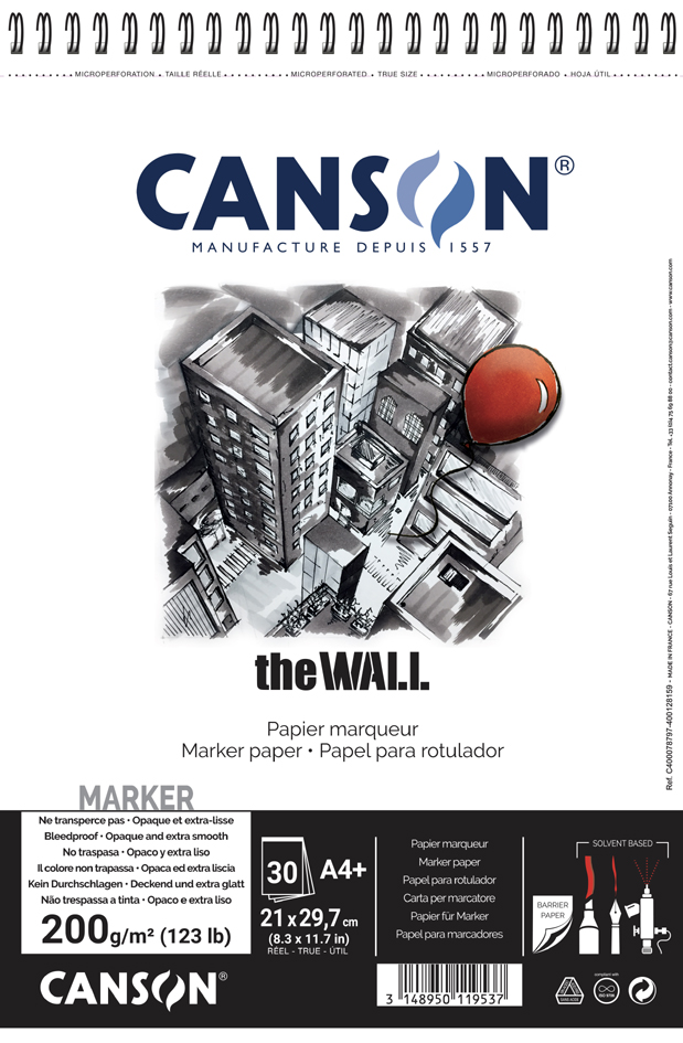 CANSON Bloc papier dessin spiralé 'The WALL', A3, 200 g/m2