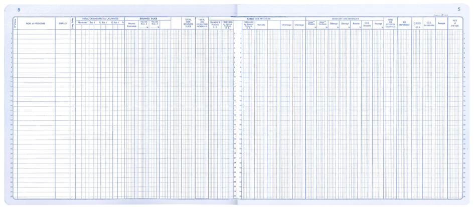 ELVE Cahier piqué 'Livre de Paye', 270 x 315 mm, 40 pages