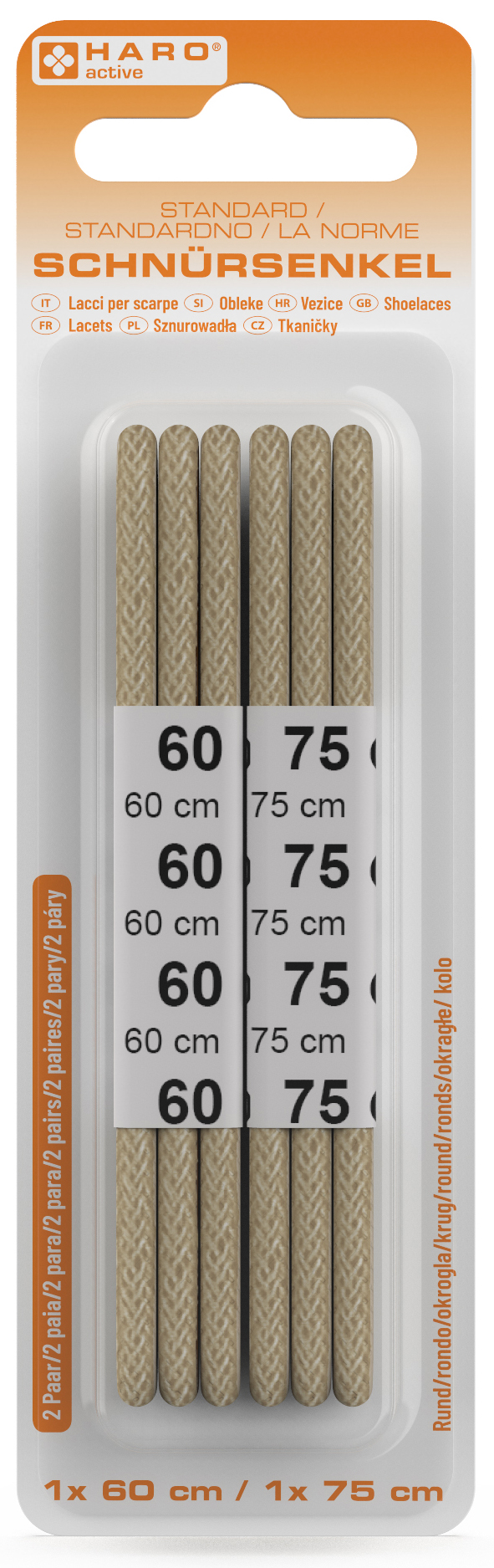 HARO Lacets Standard, rond, 600/750 mm, marron clair