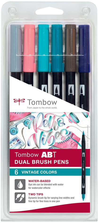 Tombow Feutre double pointe 'ABT DUAL BRUSH PEN', set de 6