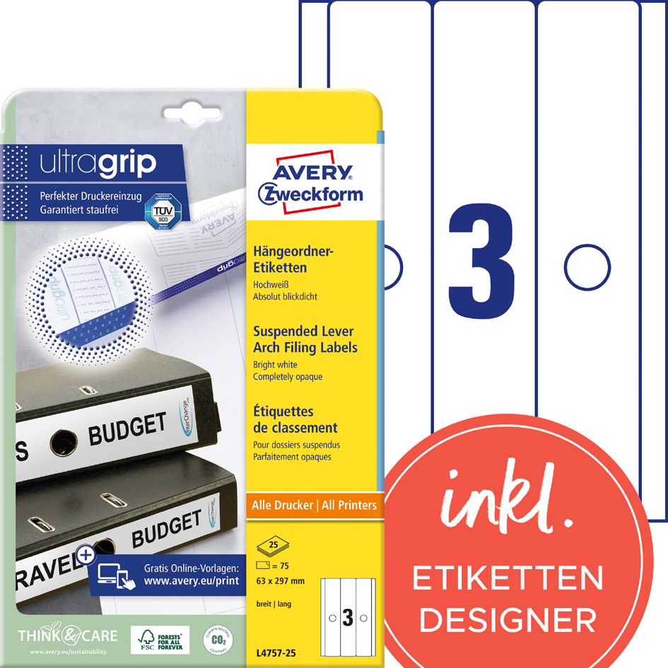 AVERY Zweckform Etiquette pour dos de classeurs suspendus