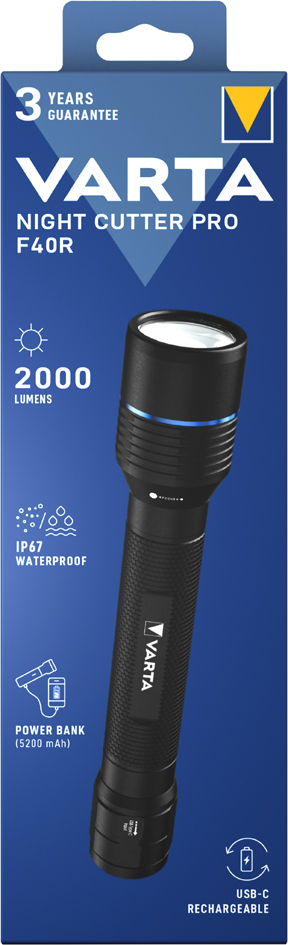 Lampe de poche rechargeable premium "NIGHT CUTTER PRO F40R", sous blister en carton