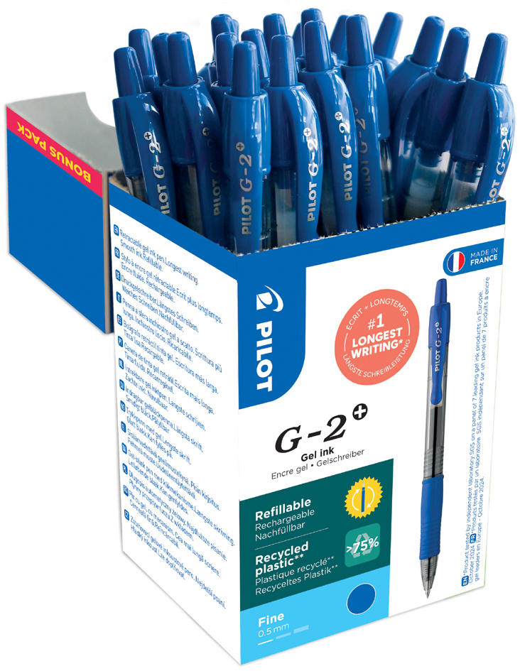 Stylo roller à encre gel G-2+ 05 - VALUE PACK, bleu, contenu