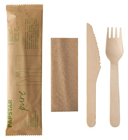 PAPSTAR Kit de couverts 'pure', en bois de bouleau, 3 pièces