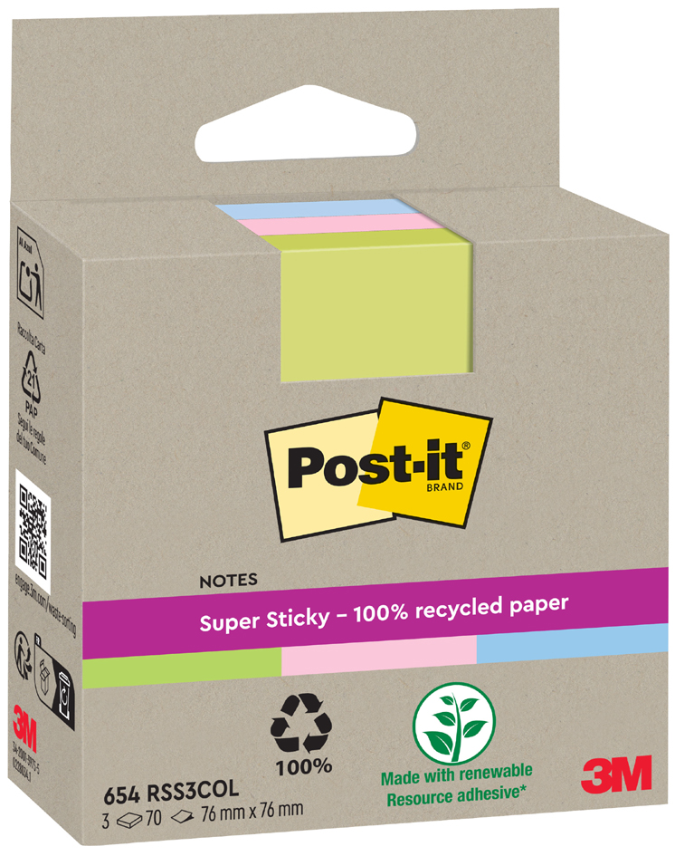 Post-it Bloc-note super sticky Recycling notes, coloré