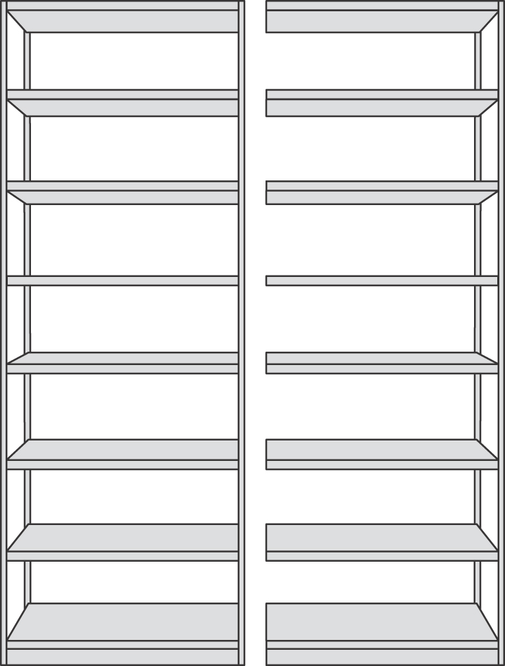 1) Rayonnage de base / 2) rayonnage annexe