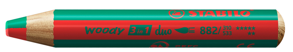 STABILO Crayon multi-talents woody 3en1 duo, rouge/vert