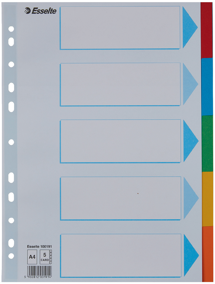 Esselte Intercalaires en carton, uni, A4, 5 touches