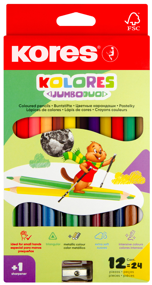 Kores Crayon de couleur Kolores JUMBO DUO, étui carton de 12
