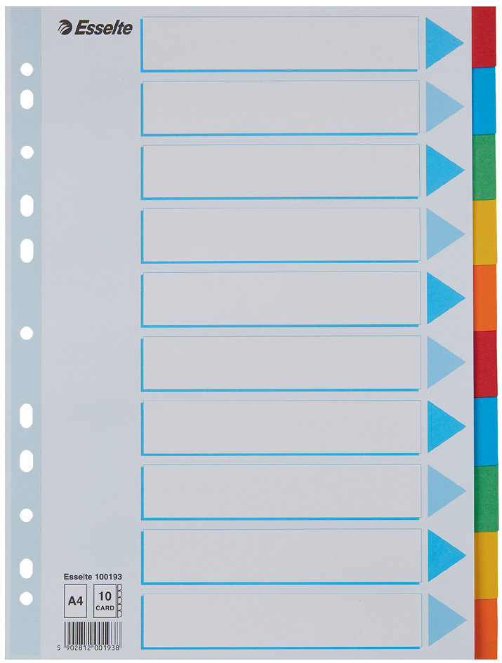 Esselte Intercalaires en carton, unis, A4, 10 touches