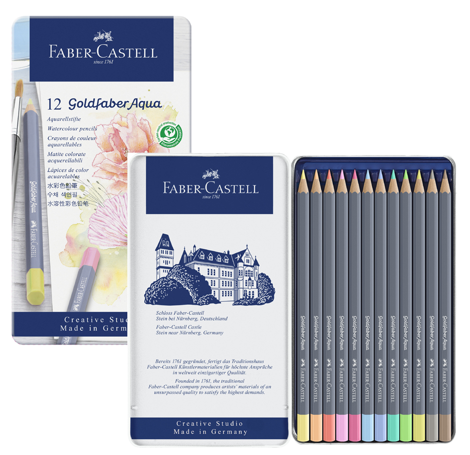 Crayons GOLDFABER Aquarelle, couleurs pastel, étui en métal