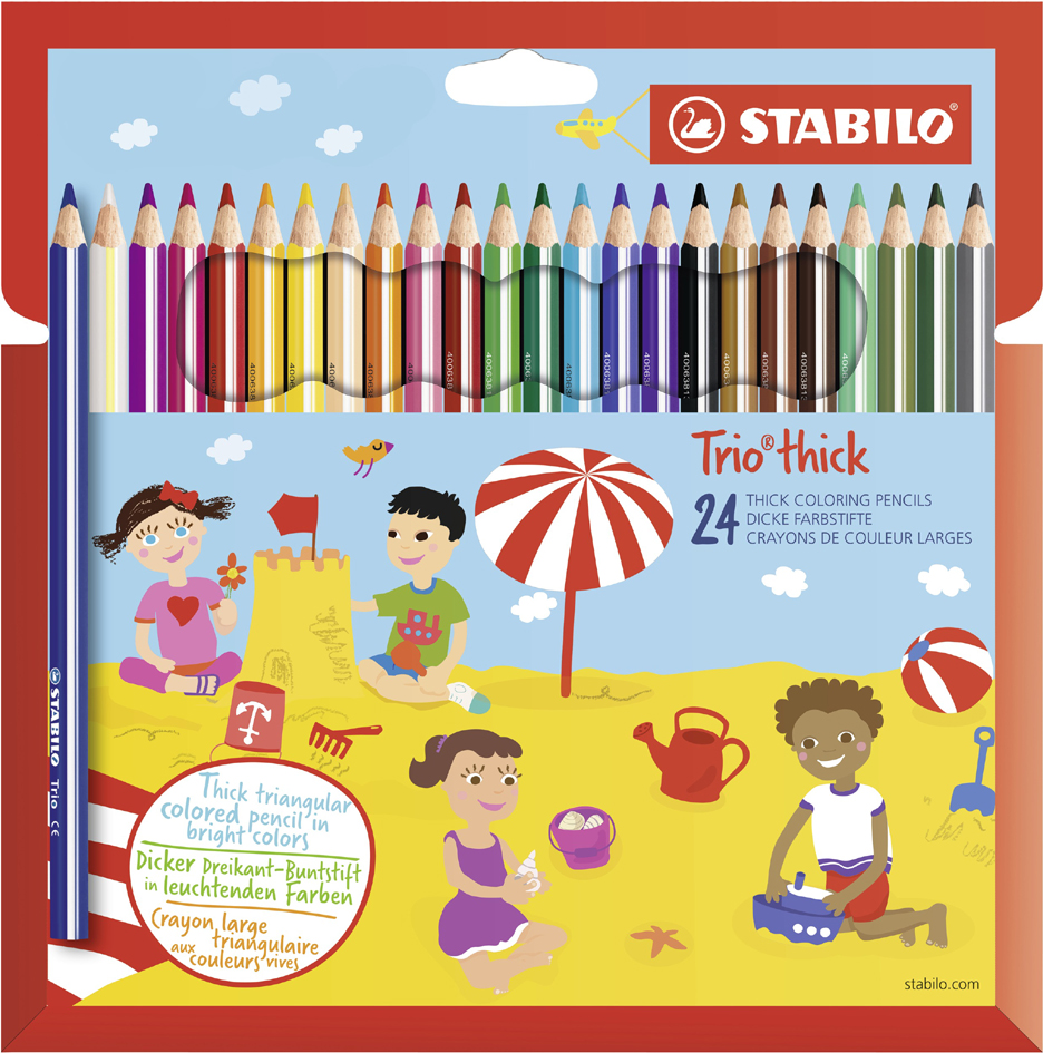 Crayon de couleur Trio® long corps large, étui carton de 24