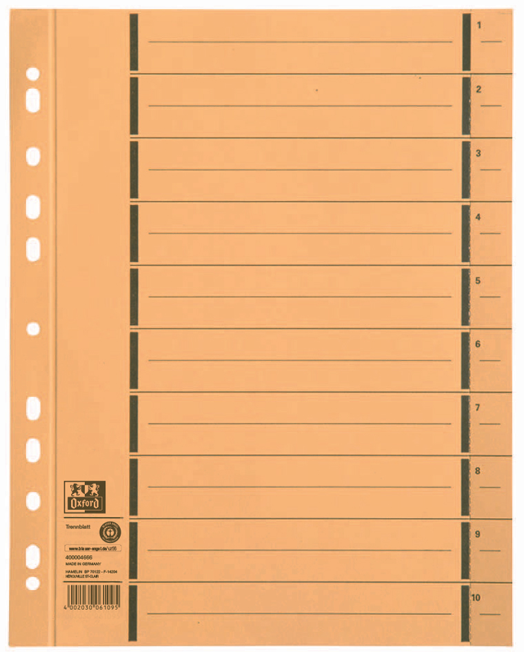 Oxford Intercalaire avec perforation, A4 extra large, jaune
