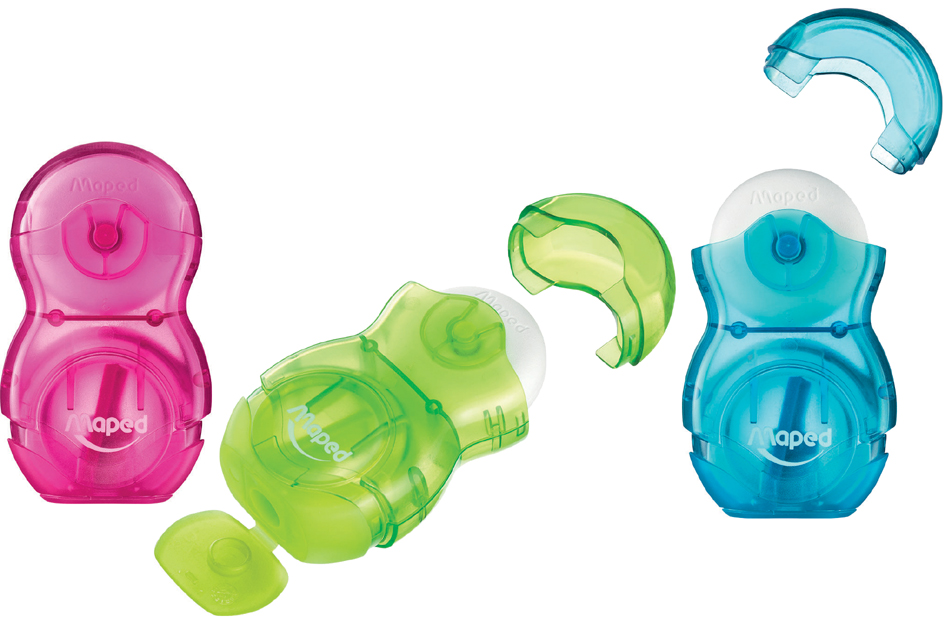 Taille-crayons-gomme Loopy Duo, design translucide