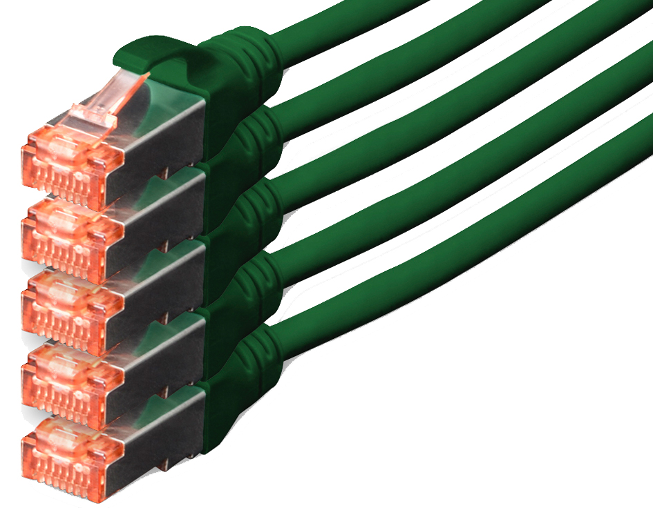 DIGITUS Câble patch Cat. 6, S/FTP, 10,0 m, set de 5, vert