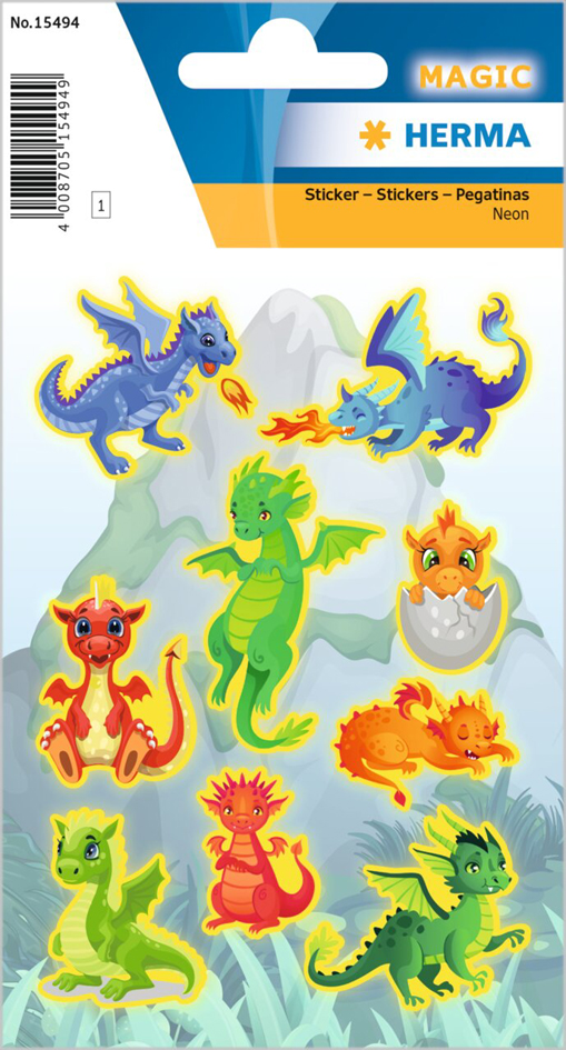 HERMA Sticker MAGIC 'Dragons', en plastique, fluo